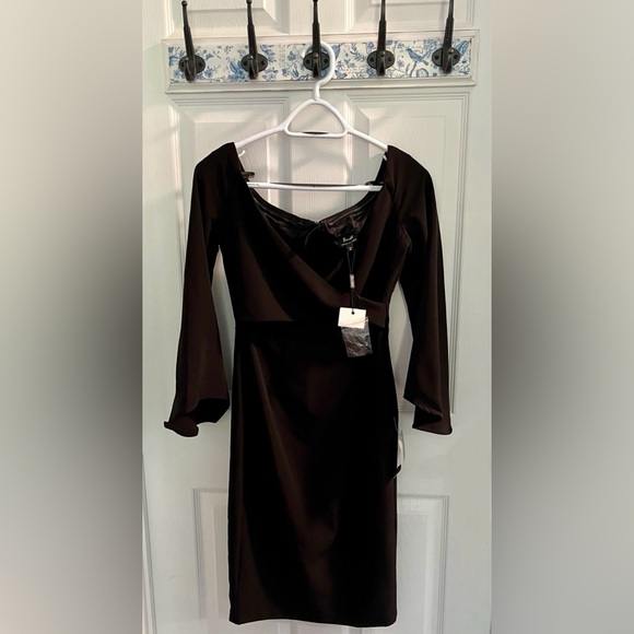 Elegant Black Bardot Midi Dress with Sultry Sleeves NWT - Picture 1 of 1